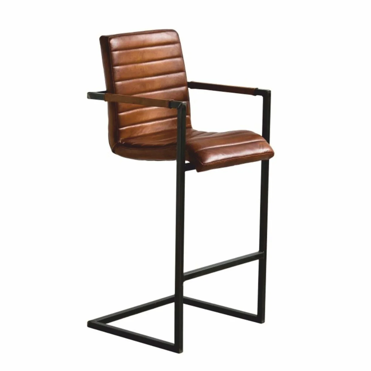 Luxury genuine leather bar chair with armrests brown / black H. 120 cm - leather bar furniture