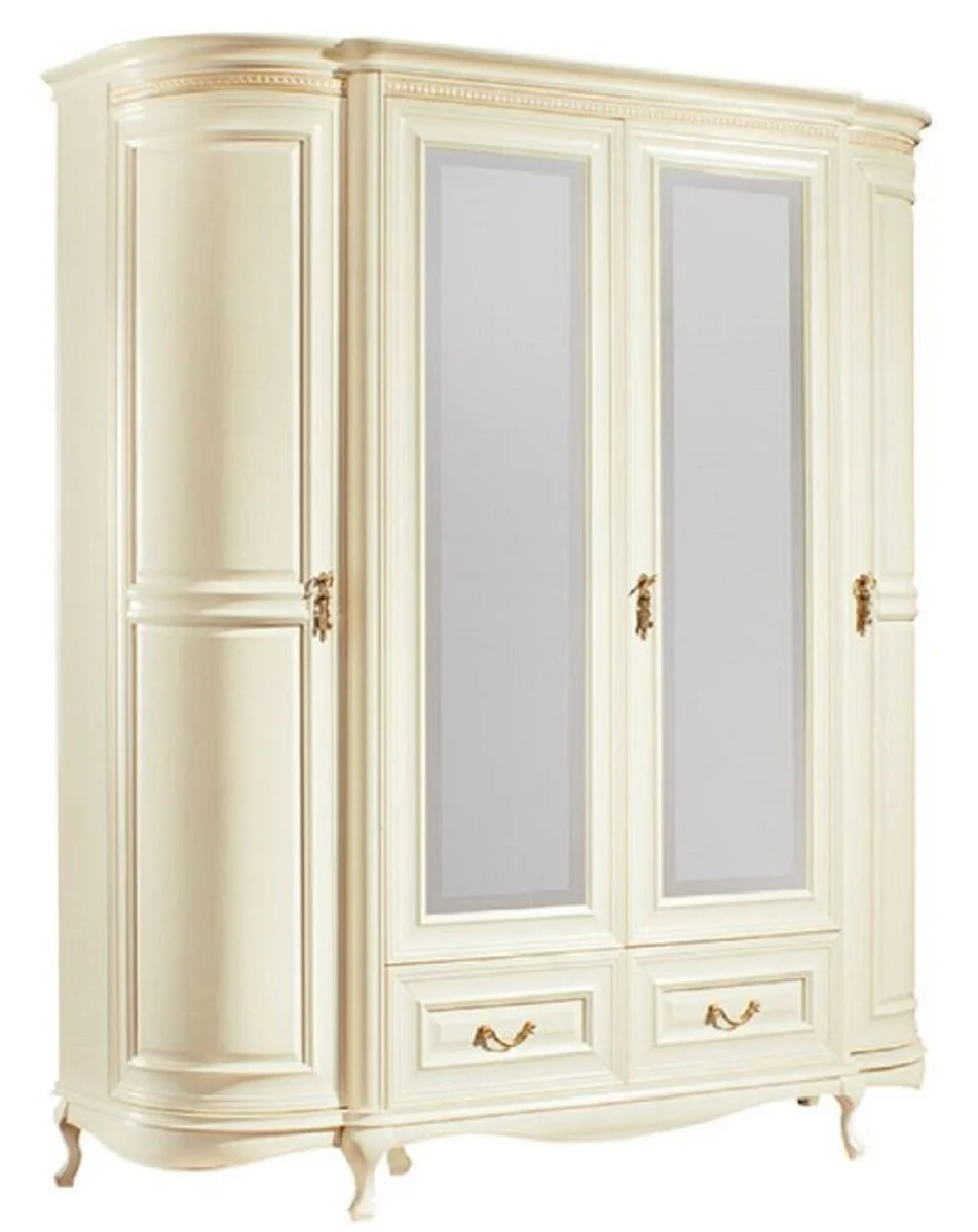 Luxury baroque bedroom wardrobe cream / gold 180.5 x 62.6 x H. 206.6 cm - magnificent wardrobe with 4 doors and 2 drawers - bedroom furniture