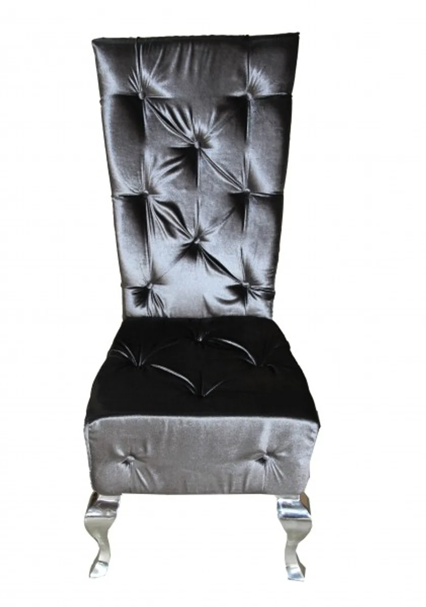 Baroque dining room chair gray / silver - designer chair - luxury quality - high-back high-back chair
