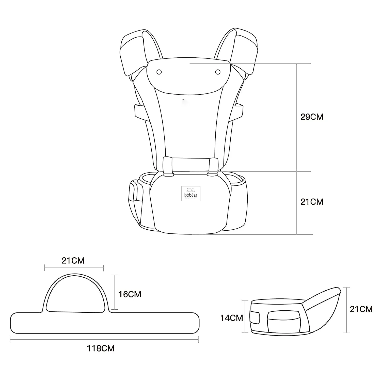 Babytrage für Neugeborene bis Kleinkinder, Baby-Hüfttrage mit Kopfhaube, Taillenverlängerung und 3 Beißpolstern (grau)