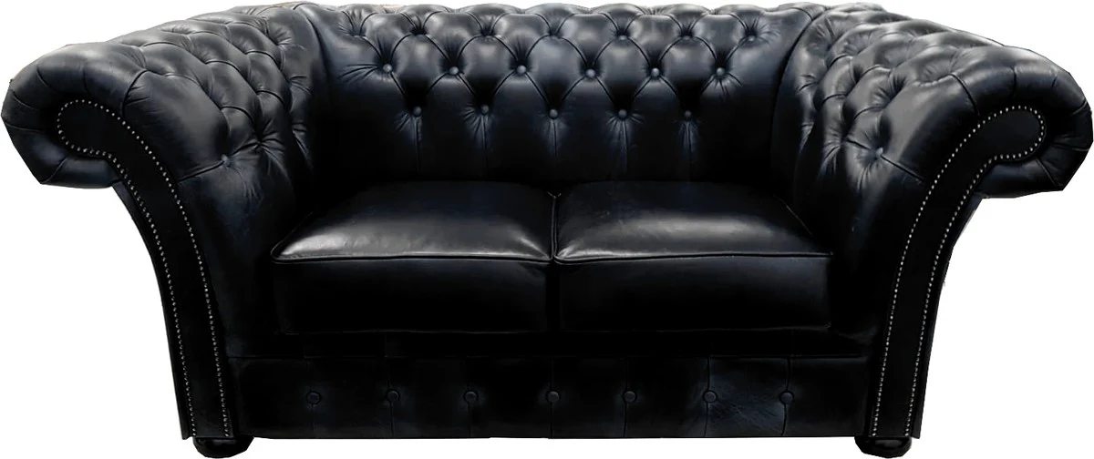 Luxury genuine leather 2-seater sofa black 170 x 90 x H. 80 cm - Chesterfield furniture