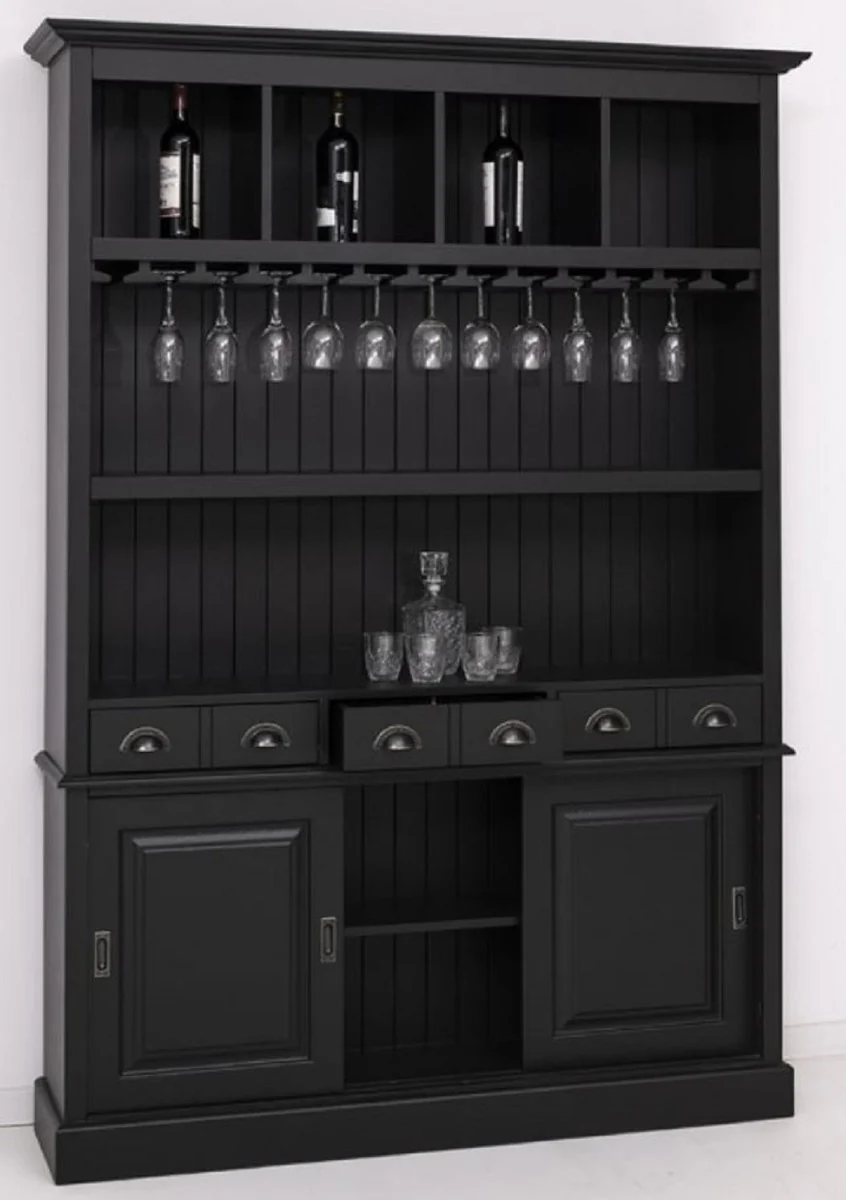 Country house style solid wood bar cabinet black 151 x 36 x H. 210 cm - Solid wood wine cabinet in country house style - Solid wood bar furniture - Country house style bar furniture