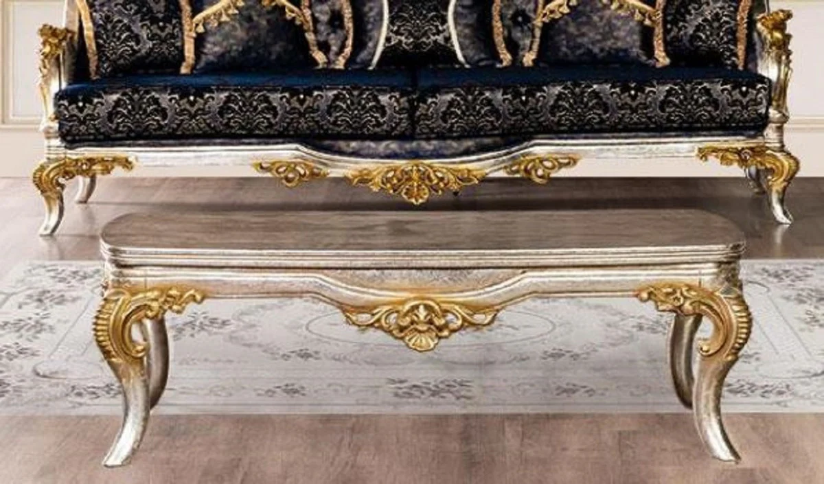 Luxury Baroque Coffee Table Silver / Gold - Solid Wood Living Room Table in Baroque Style - Baroque Living Room Furniture - Noble & Magnificent