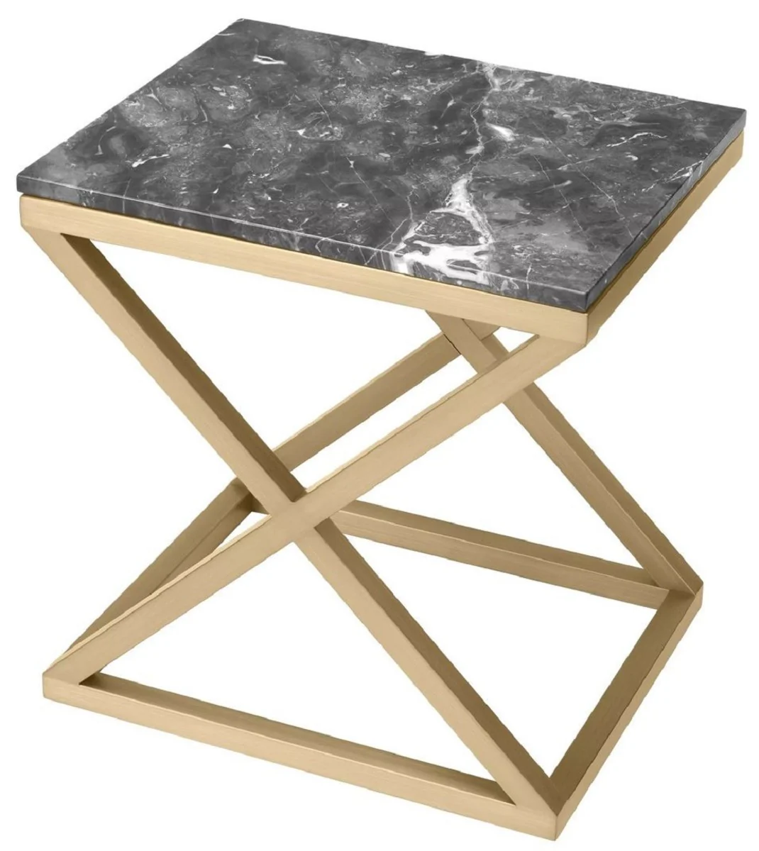 Luxury side table brass / gray 56 x 46 x H. 59 cm - Rectangular stainless steel table with marble top - Living room furniture - Luxury furniture - Luxury furnishings - Living room furnishings