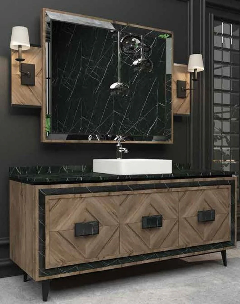 Luxury bathroom set brown / black / white - 1 vanity unit with 3 doors and 1 sink and 1 wall mirror - luxury bathroom furniture