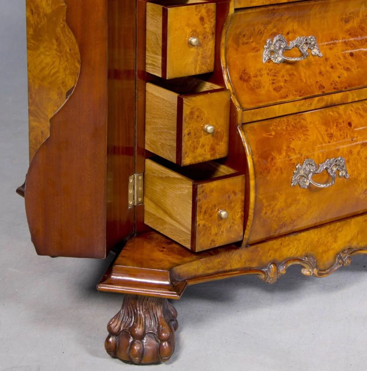 Luxury Art Nouveau writing chest with 18 drawers light brown / brown / green / silver - Magnificent solid wood chest of drawers - Luxury furniture in baroque style - Baroque office furniture - Noble & magnificent