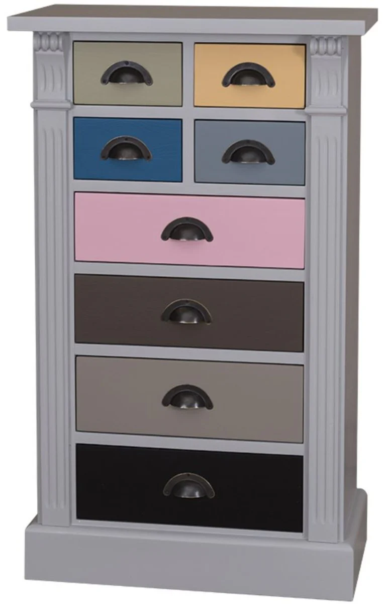 Country house style solid wood chest of drawers with 8 drawers gray / multicolored 60 x 36 x H. 100 cm - country house style furniture
