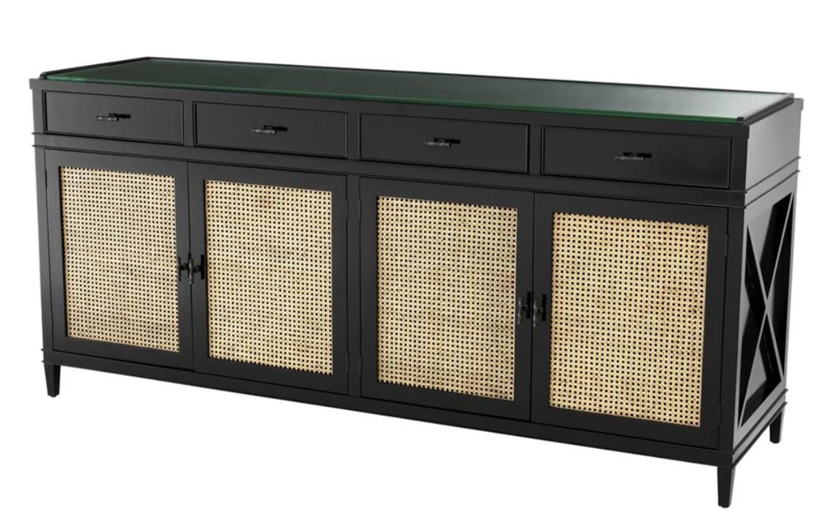 Luxury chest of drawers black / natural colors 200 x 56 x H. 92.5 cm - Limited Edition