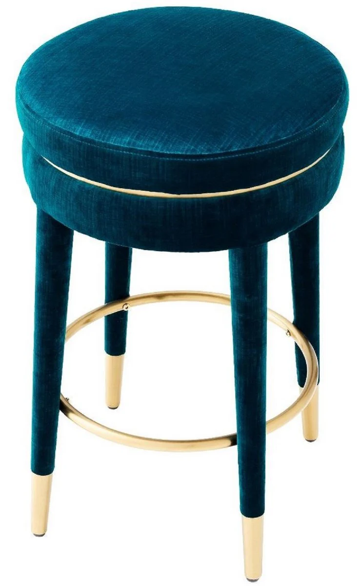 Luxury bar stool blue / brass Ø 41 x H. 68 cm - Round velvet stool - Luxury furniture