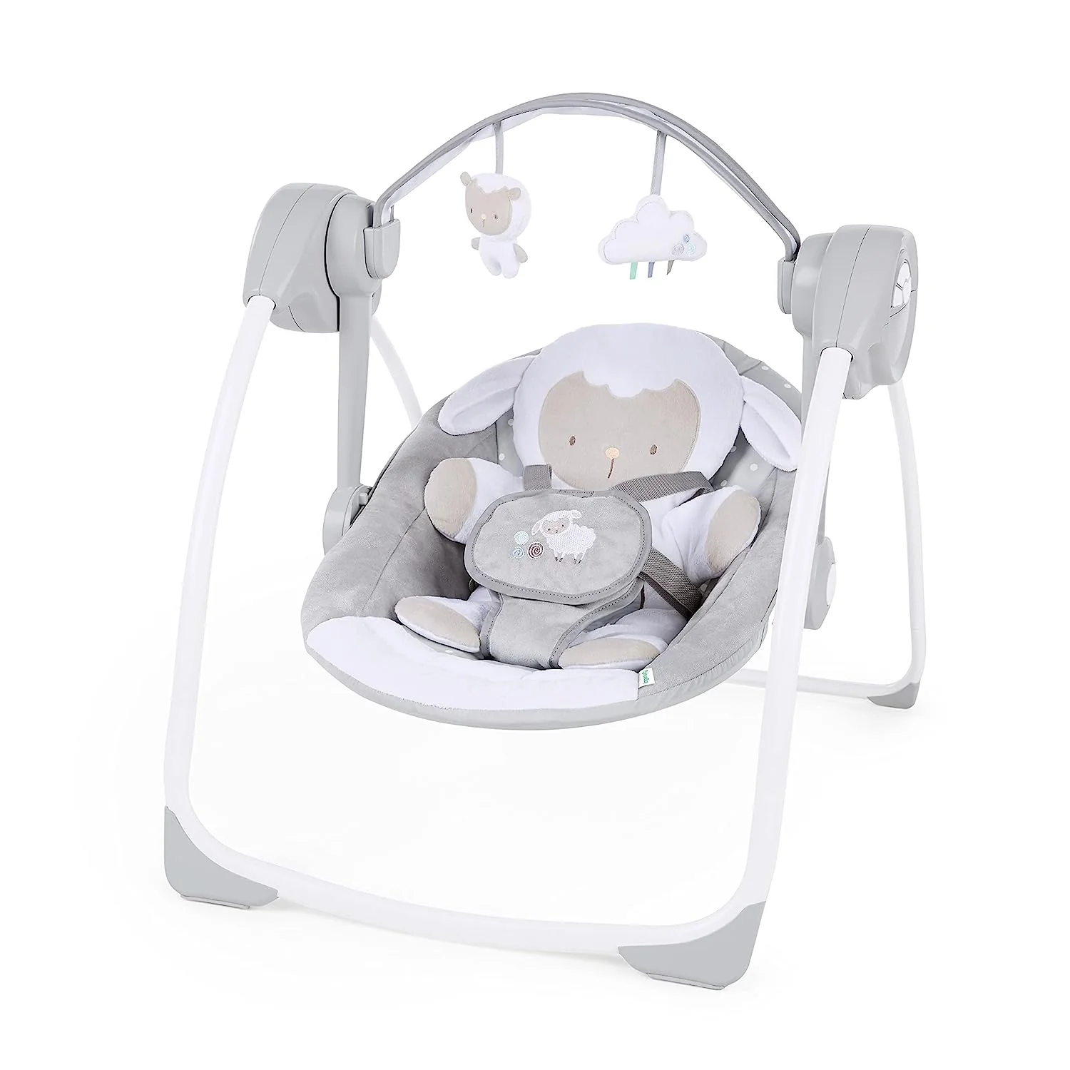 Ingenuity Soothe 'n Delight, kompakte, tragbare 6-Gang-Plüsch-Babyschaukel mit Musik, einfach zusammenklappbar, 0–9 Monate, 28–9 kg (Cozy Kingdom)