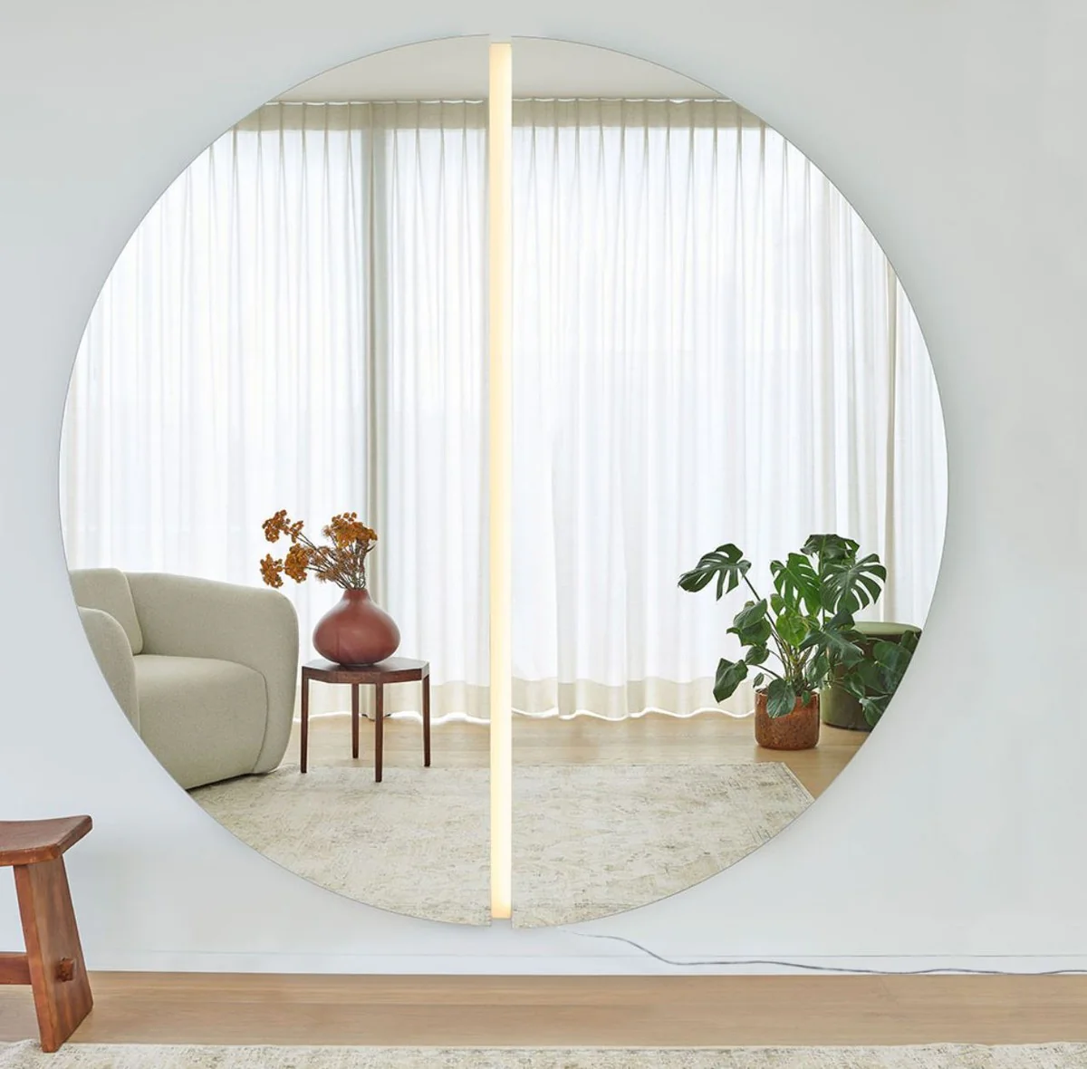 Luxury mirror 200 x 3.5 x H. 200 cm - Round wall mirror with LED strips - Living room Hotel Restaurant Boutique mirror