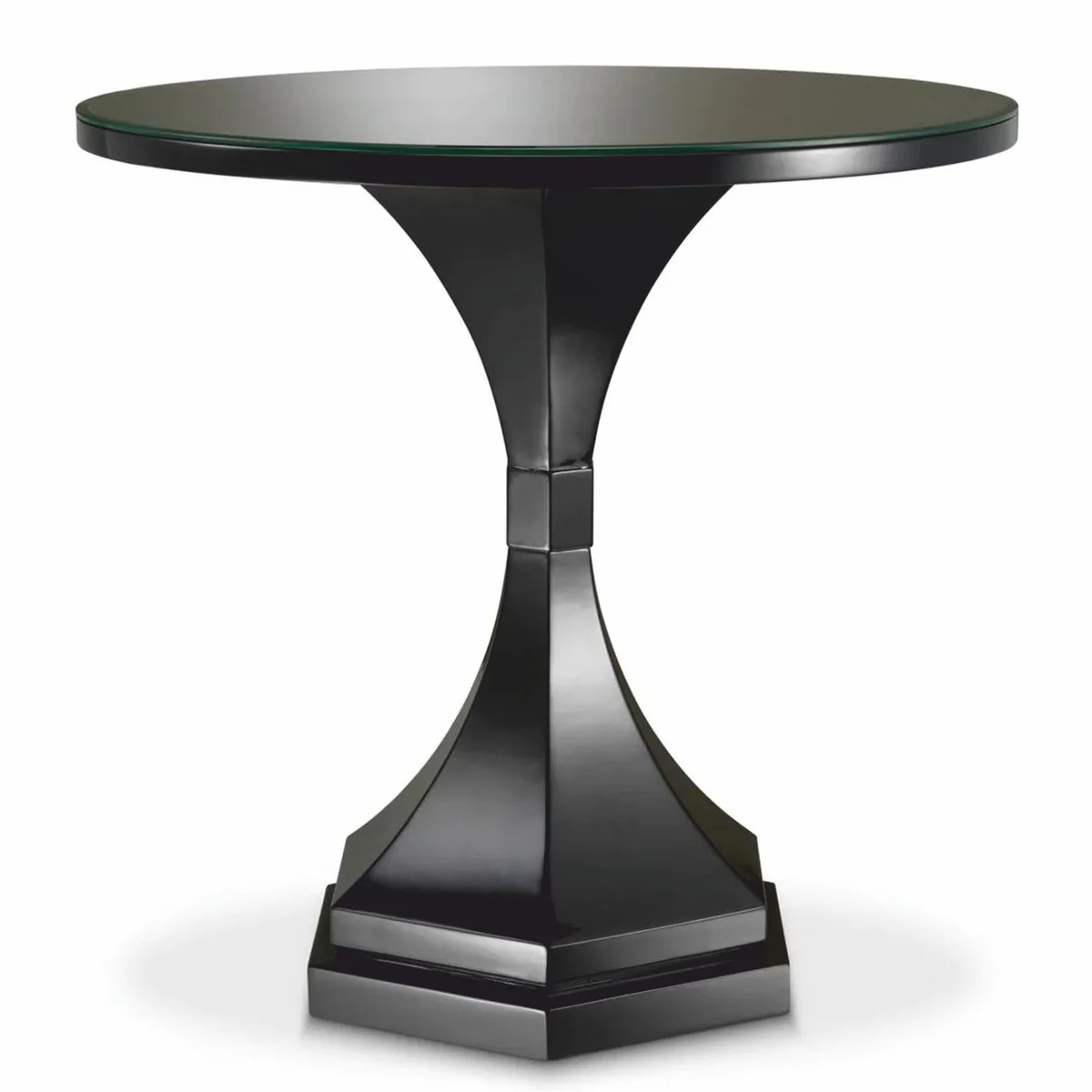 Luxury mahogany side table with black glass top Ø 69 x H. 68 cm