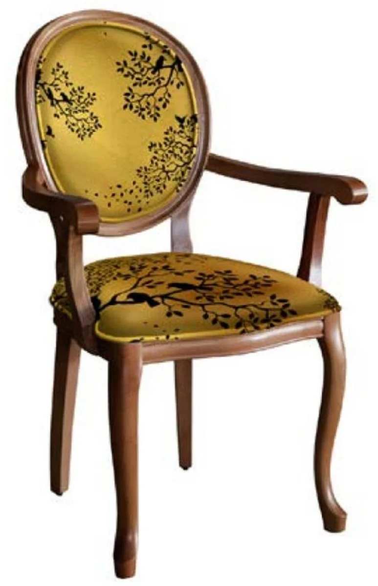 Baroque dining room chair gold / black / brown - handmade antique style chair with armrests - dining room furniture in baroque style