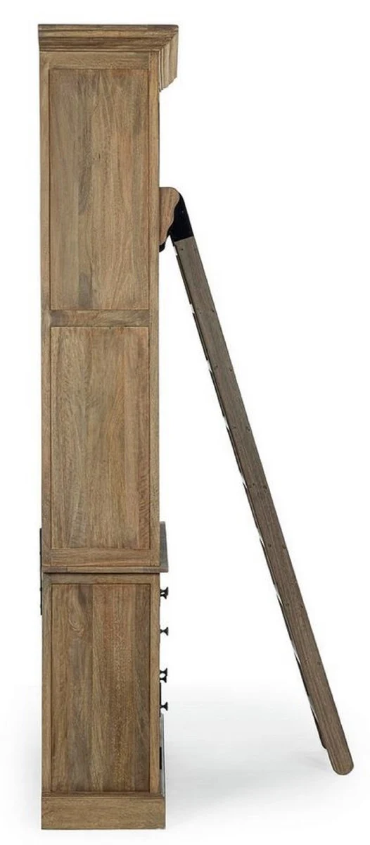 Country house style cabinet with ladder brown 143.5 x 40.6 x H. 233.7 cm - bookcase - shelf cabinet - living room cabinet - office cabinet - country house style furniture