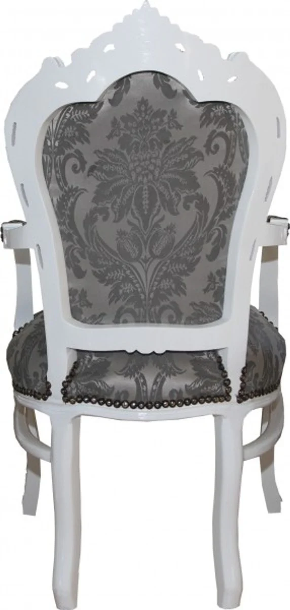 Baroque dining room chair with armrests gray pattern / white - antique furniture