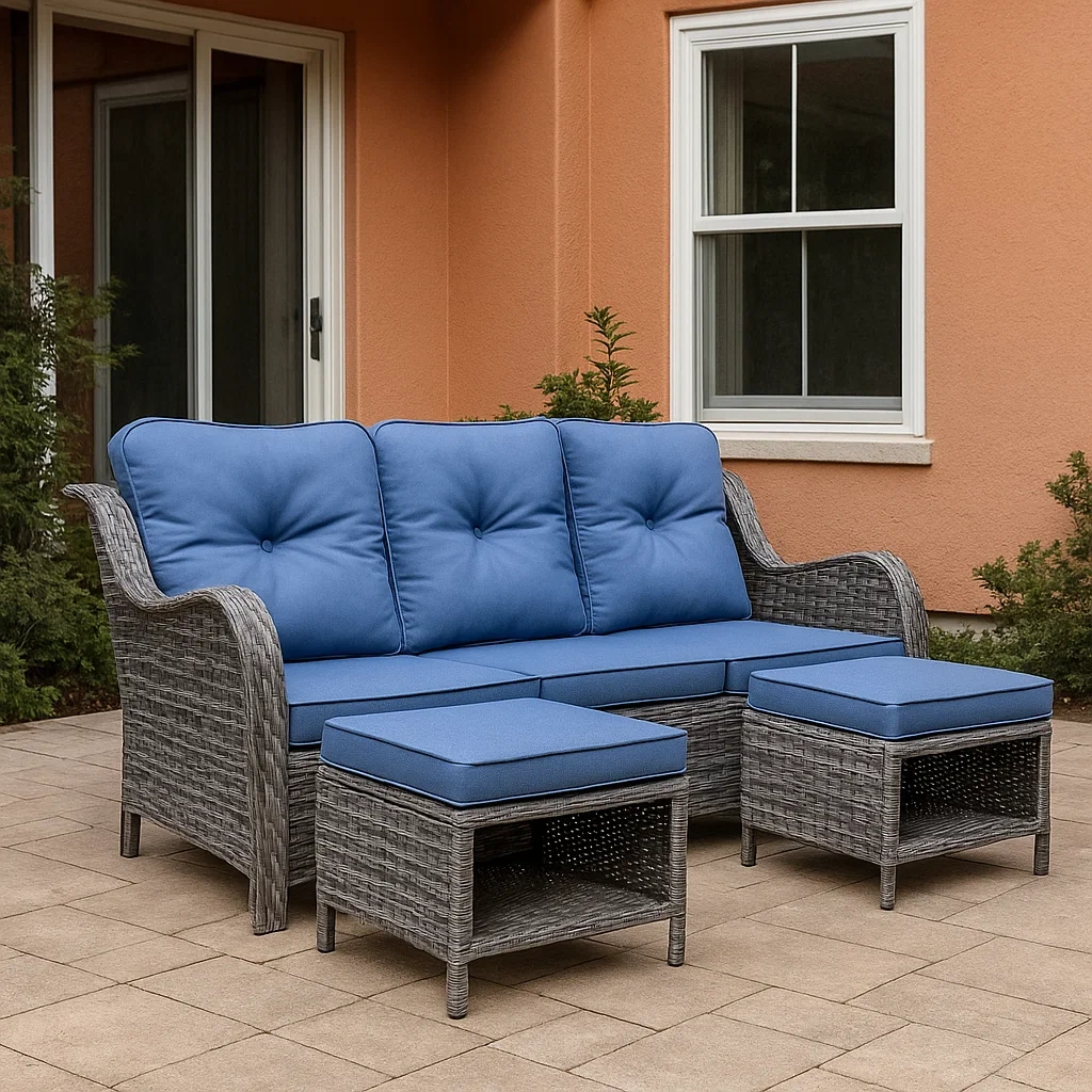 Gartensofa, blau, Stahl, geeignet für den Garten, 181 x 77 x 82 cm