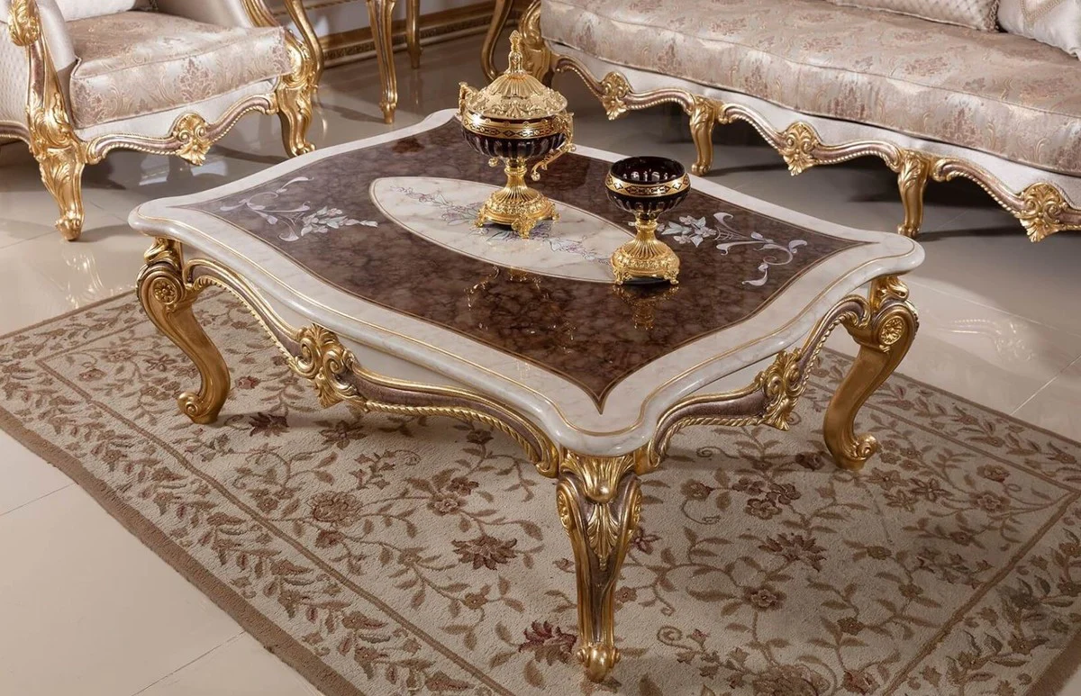 Luxury Baroque Style Living Room Furniture Set Silver/Brown/Gold