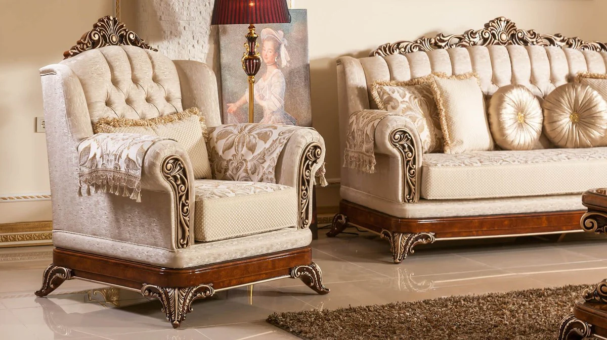 Luxury Baroque Sofa Gold / Brown / Bronze Colors - Magnificent Living Room Sofa with Elegant Pattern - Baroque Living Room & Hotel Furniture - Noble & Magnificent
