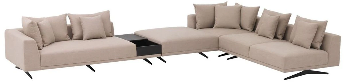 Luxury corner sofa sand color / bronze 340 x 292 x H. 64 cm - Noble living room sofa with cushions - Luxury furniture - Luxury quality