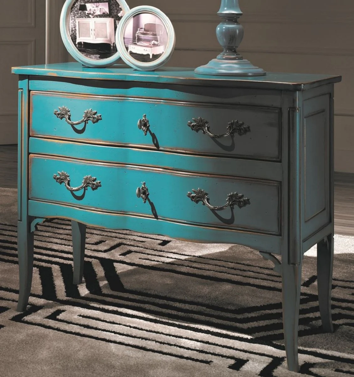 Luxury Baroque Chest of Drawers Antique Light Blue / Silver - Handmade Solid Wood Chest of Drawers with 2 Drawers - Baroque Style Bedroom Furniture - Baroque Furniture - Luxury Quality - Made in Italy