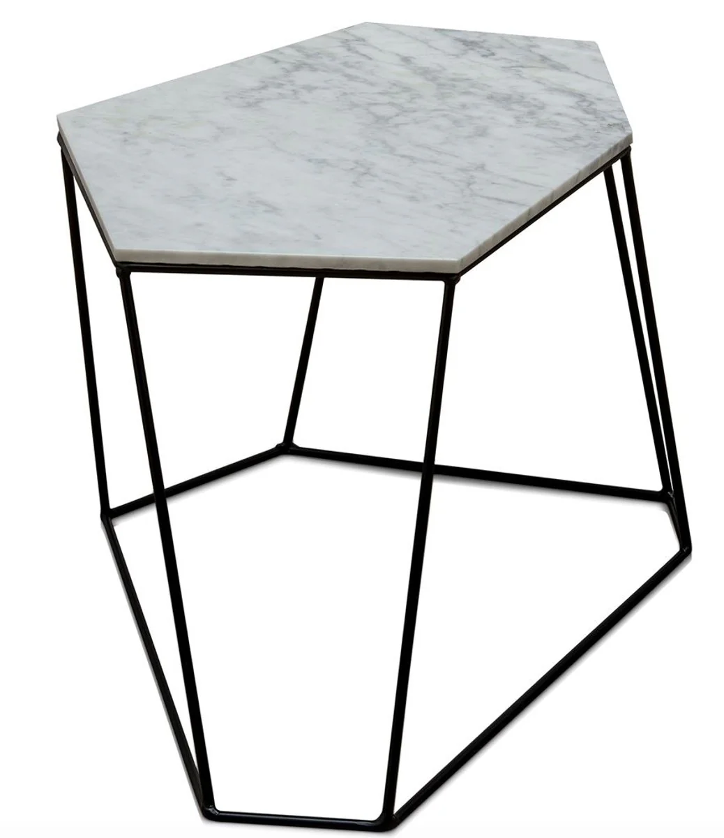 Designer coffee table white with pattern / black 64 x 48 x H. 40 cm - luxury living room table with marble top