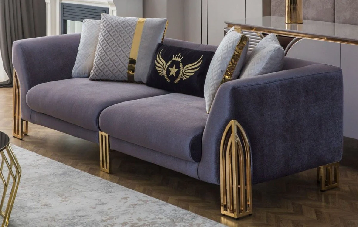 Luxury sofa purple / gold 230 x 90 x H. 77 cm - living room sofa - hotel sofa - living room furniture - hotel furniture - luxury furniture - living room furnishings - luxury furnishings