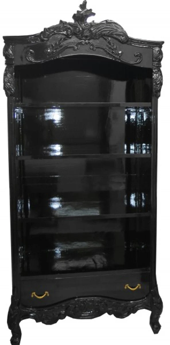 Baroque bookcase black / gold high gloss W 85 x H 190 cm bookcase shelf cabinet