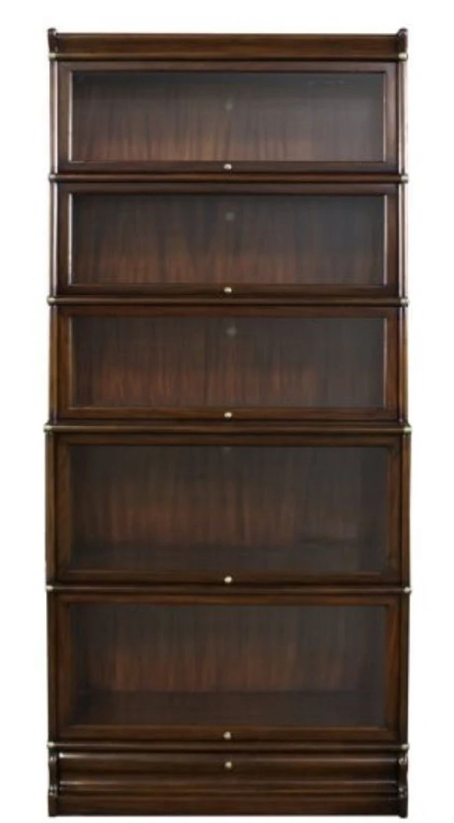 Luxury mahogany bookcase with 5 glass doors and drawer dark brown 86 x 36.5 x H. 197 cm - luxury furniture