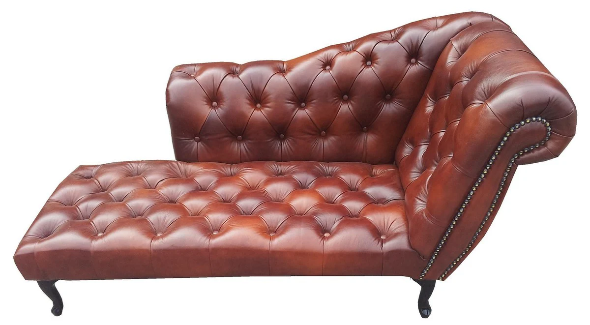 Chesterfield chaise longue / chaise longue real leather dark brown
