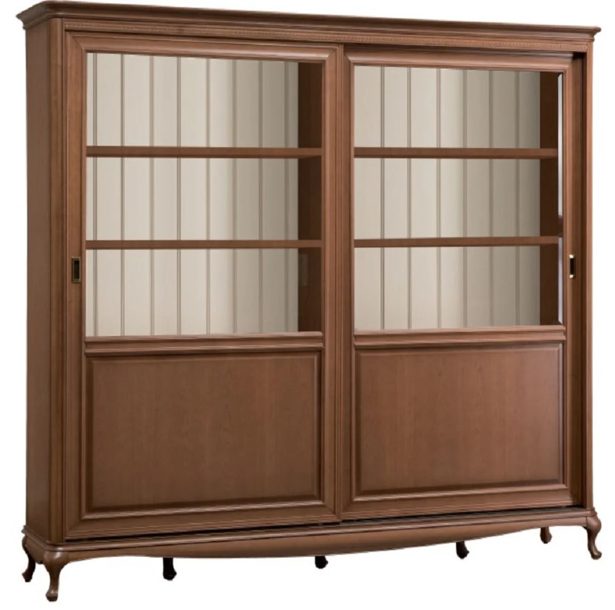 Luxury Art Nouveau bookcase brown / cream 222.9 x 46.1 x H. 196.6 cm - solid wood cabinet with 2 sliding doors - living room cabinet - office cabinet - Baroque & Art Nouveau furniture