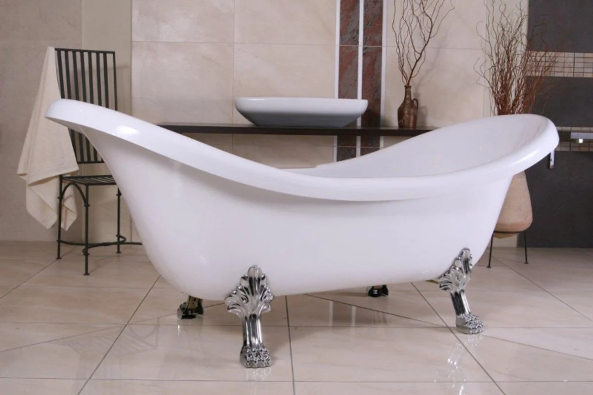 Freestanding Luxury Bathtub Art Nouveau Venice White/Silver - Baroque Bathroom - Retro Bathtub Antique Style - Bathtub Freestanding