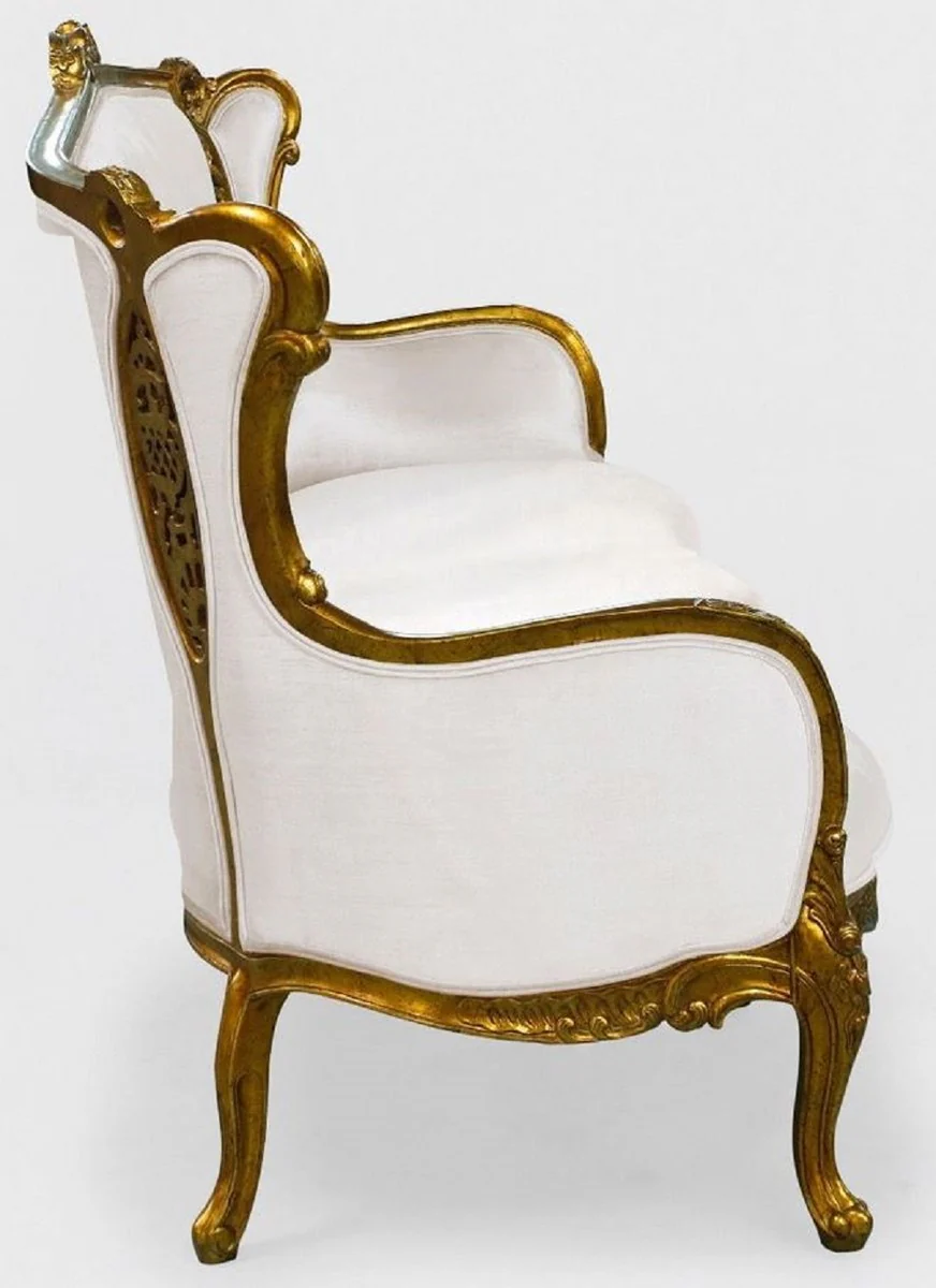 Luxury Baroque Sofa White / Gold - Magnificent Living Room Sofa in Baroque Style - Baroque Living Room & Hotel Furniture - Noble & Magnificent