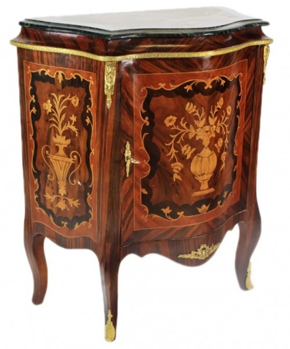 Baroque chest of drawers cabinet with marble top mahogany inlay - furniture chest of drawers