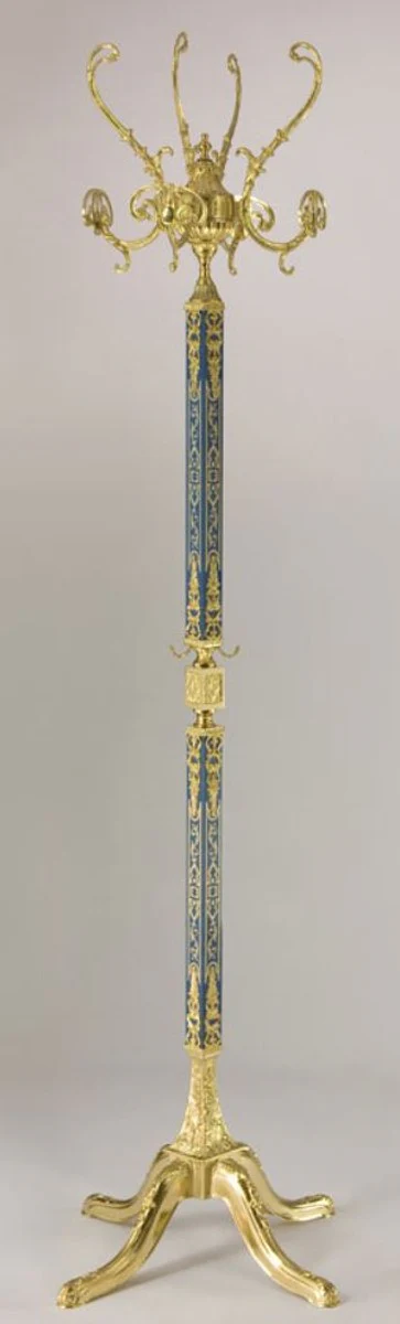 Luxury Baroque coat rack gold / blue 40 x 40 x H. 178 cm - Elegant brass clothes rack - Baroque hotel cloakroom furniture