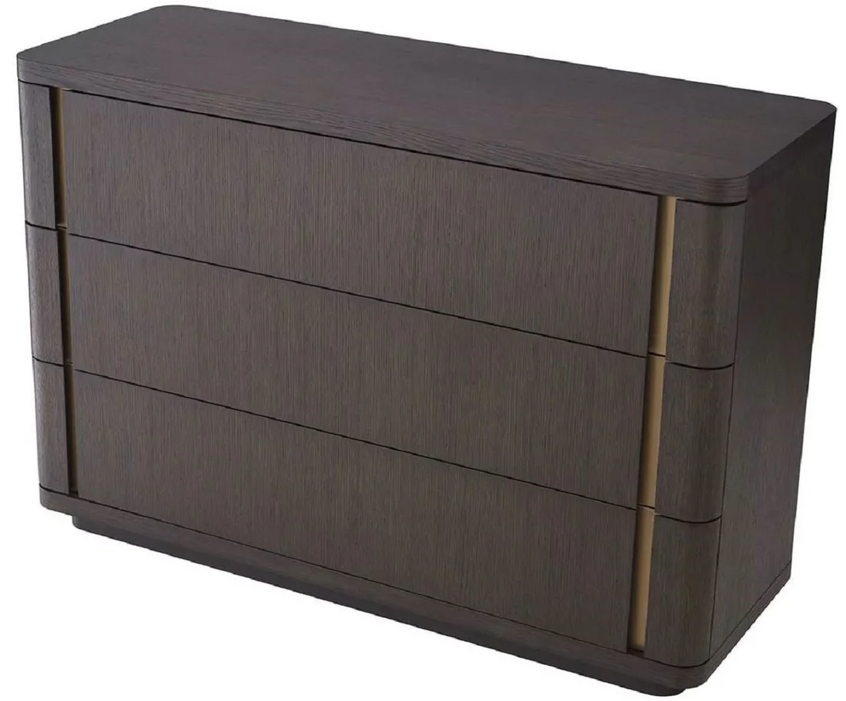 Luxury solid wood chest of drawers with 3 drawers mocha / brass 140 x 52 x H. 95 cm - Bedroom chest of drawers - Bedroom furniture - Luxury furniture - Luxury furnishings - Luxury furniture