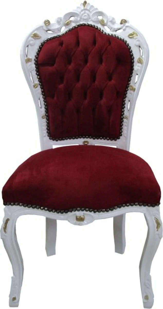 Baroque Dining Room Chair Bordeaux/White/Gold - Antique Furniture - Limited Edition