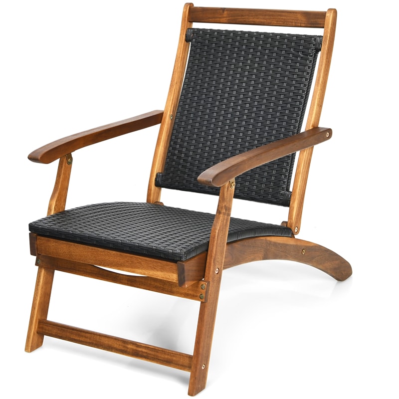 Acacia Holz Falten Wicker Patio Chaise Lounge Chair mit abnehmbarer Fußstütze