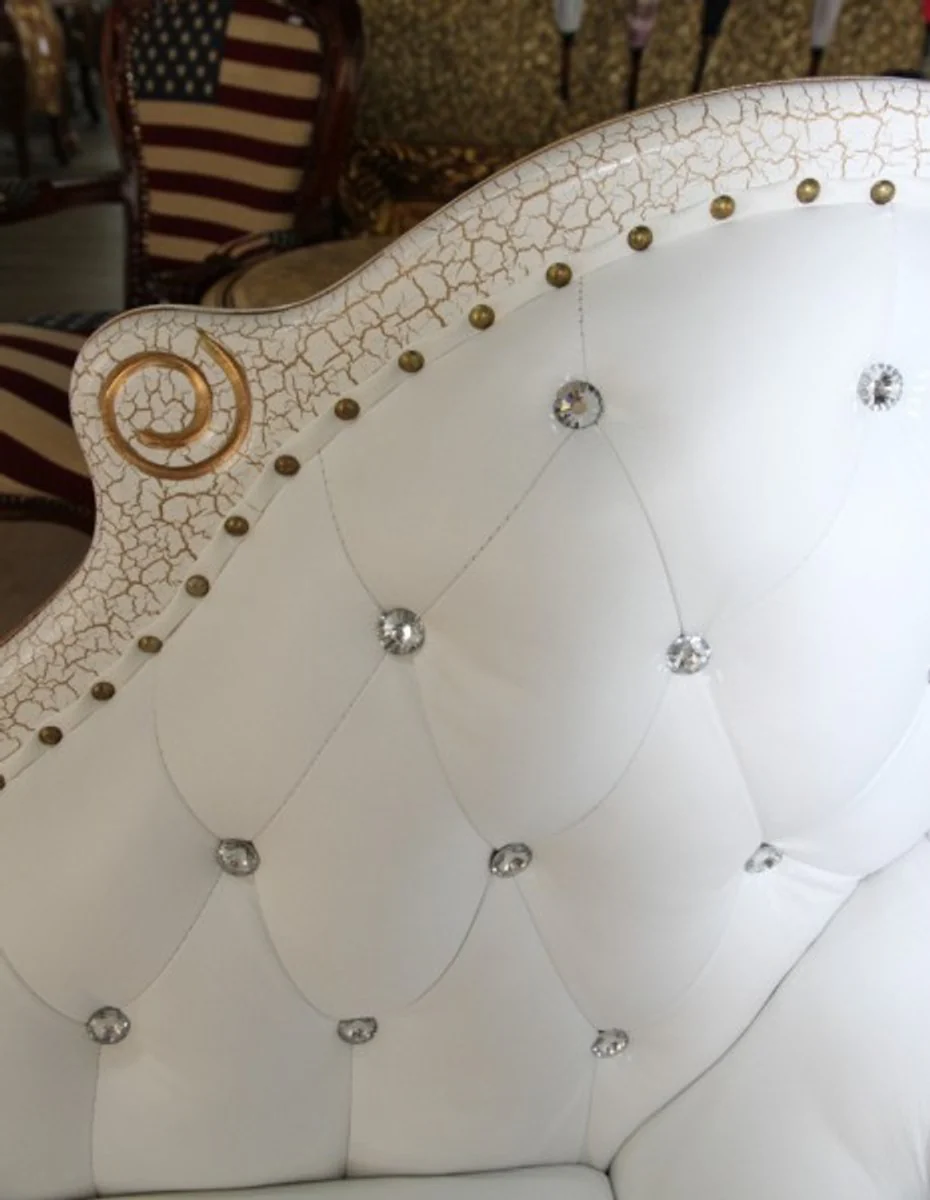 Baroque Chaise Longue White / Gold / Real Leather Chaise Lonque - Recamiere from the house - Lounger Sofa Living Room Furniture