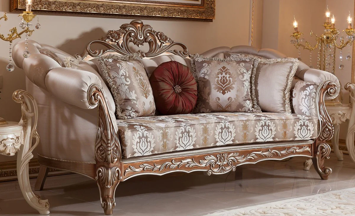 Luxury Baroque Sofa Gray / Copper / Silver - Magnificent Living Room Sofa with Elegant Pattern - Baroque Living Room & Hotel Furniture - Noble & Magnificent