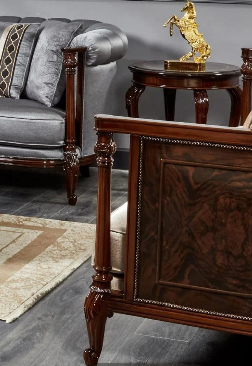 Luxury Baroque Sofa Silver / Dark Brown - Magnificent Living Room Sofa - Baroque Style Living Room Furniture - Luxury Furniture in Baroque Style - Baroque Furnishings - Noble & Magnificent