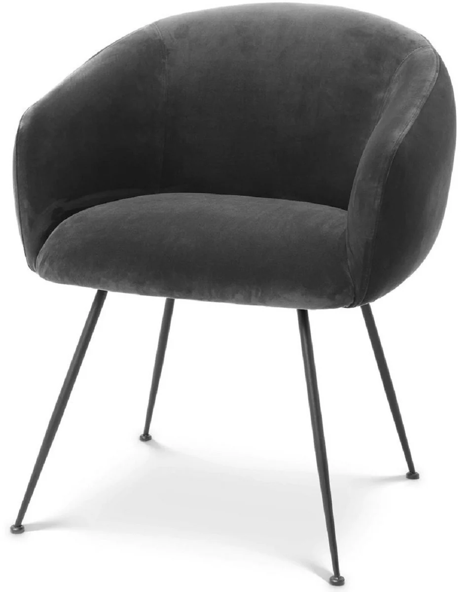 Luxury dining room chair with armrests gray / black 61 x 60 x H. 79 cm - kitchen chair with elegant velvet fabric - dining room furniture - kitchen furniture - luxury furniture - luxury furnishings