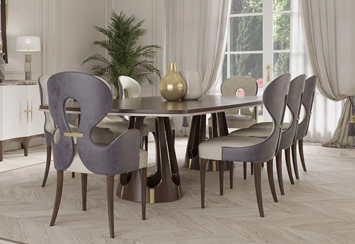 Luxury Art Deco Dining Room Set Gray / Purple / Brown / Gold - 1 Luxury Art Deco Dining Table & 8 Luxury Art Deco Dining Room Chairs - Art Deco Dining Room Furniture - Luxury Quality - Made in Italy