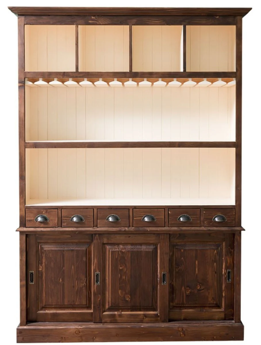 Country house style bar cabinet brown / white 150 x 35 x H. 210 cm - solid wood cabinet - country house style bar furniture