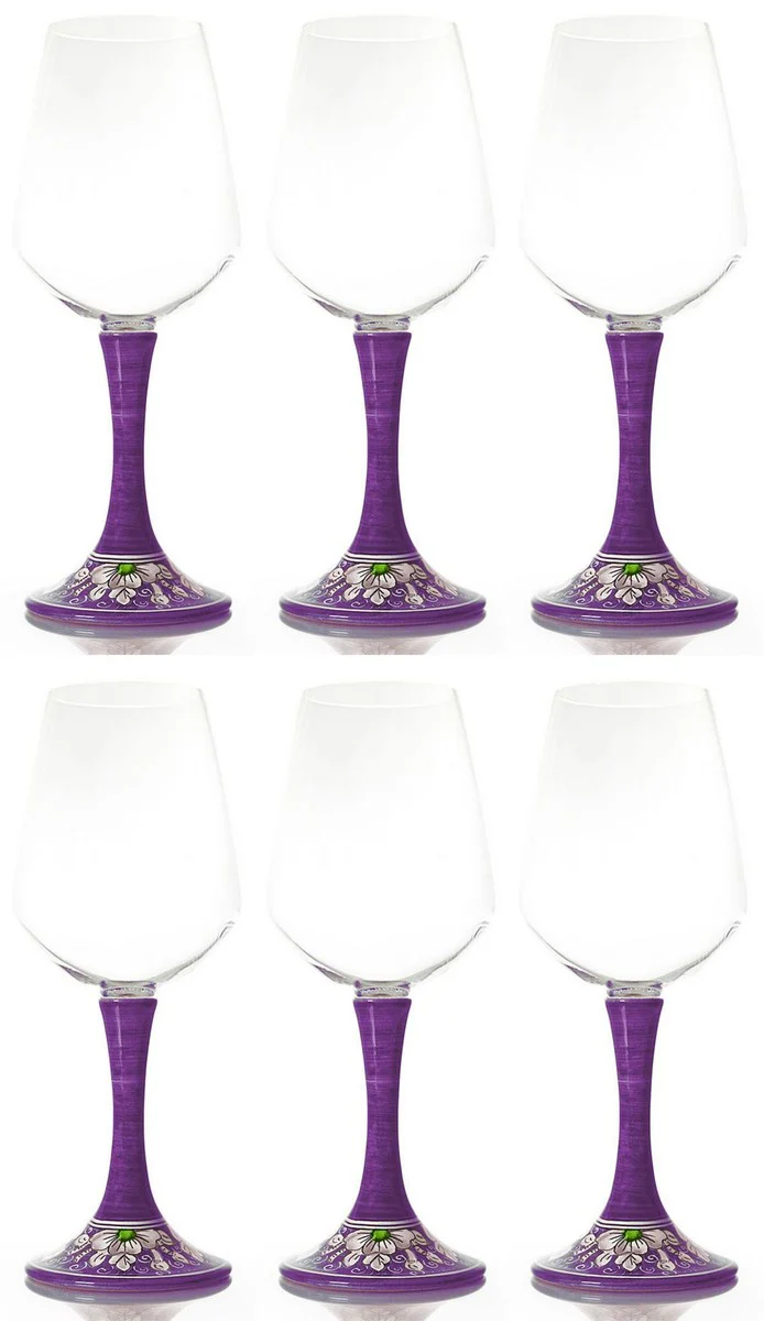 Luxury wine glass set of 6 purple / multicolored H. 23.5 cm - Handmade & hand-painted wine glasses - Hotel & Restaurant Accessories - Luxury quality - Made in Italy