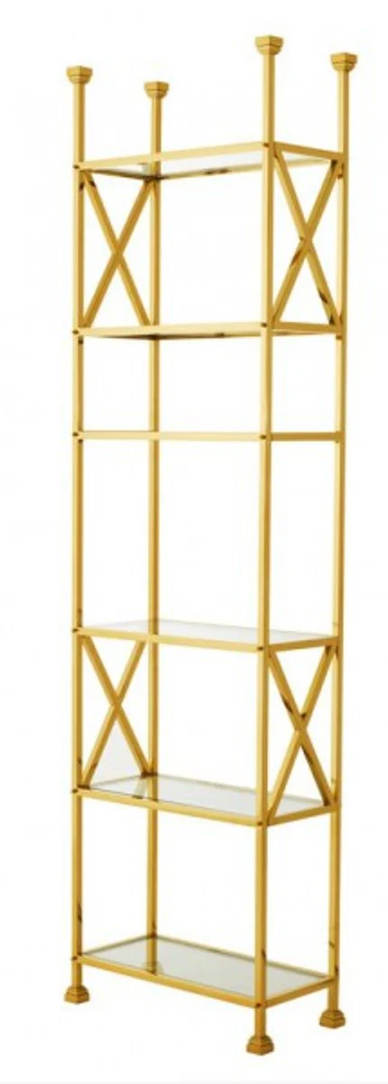 Luxury shelf cabinet stainless steel gold with glass shelves W 65 x H 230 cm bookcase shelf cabinet - Art Deco furniture