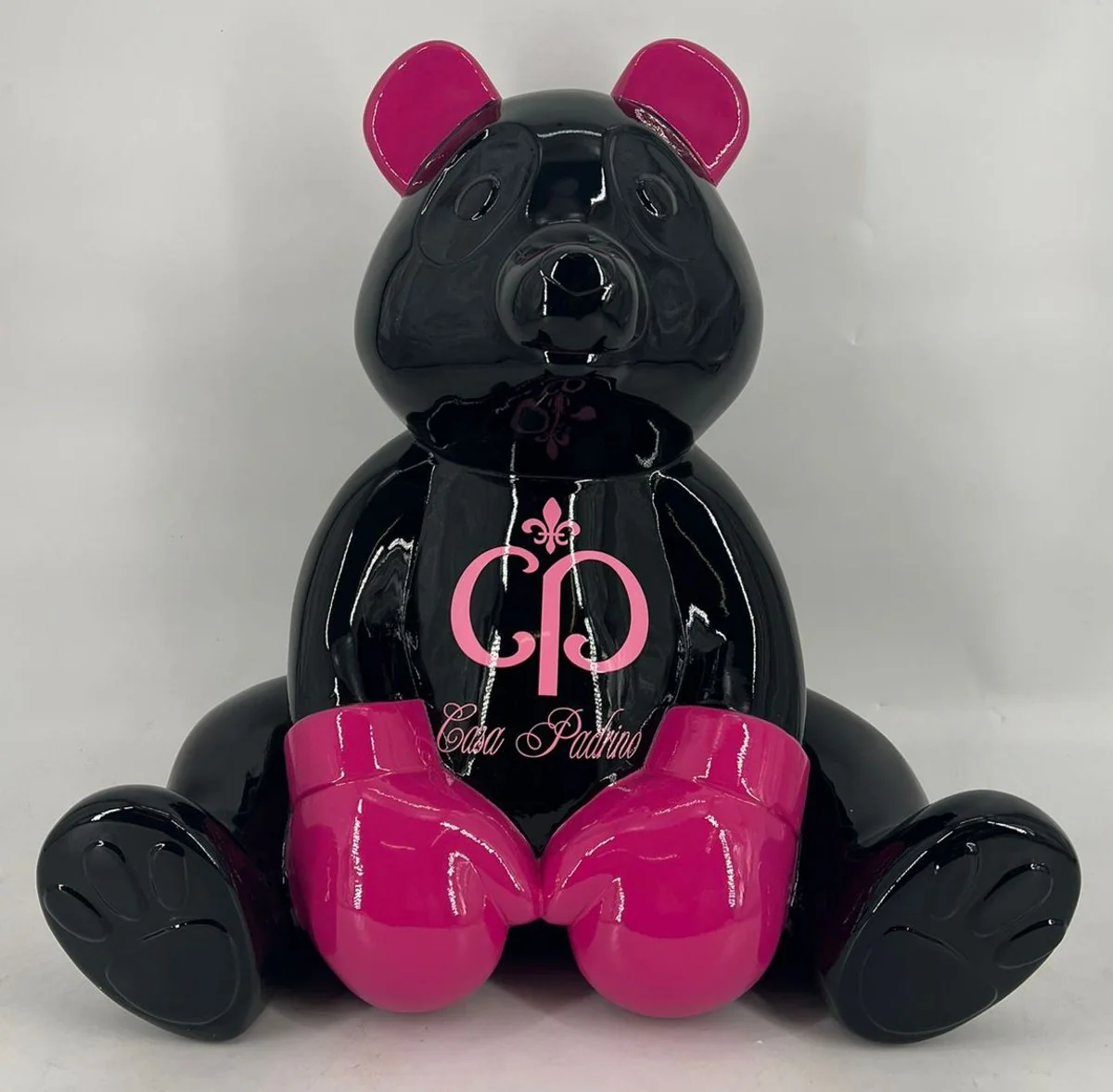 Luxus Deko Figur Boxer Teddybär Schwarz / Lila 50 cm - Deko Skulptur