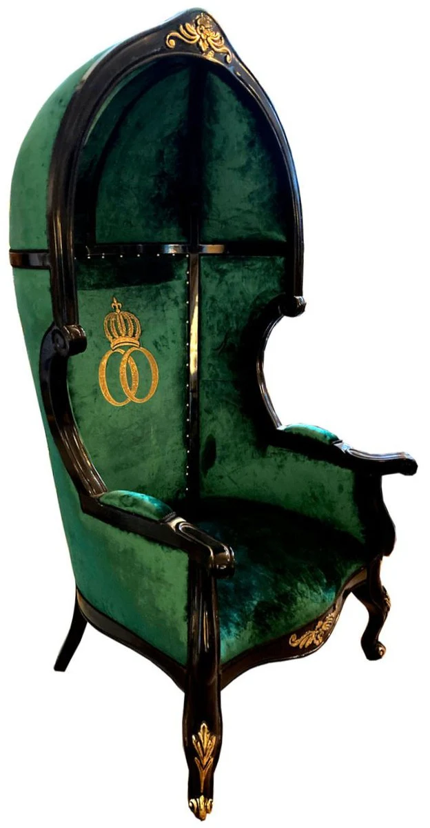 Pompöös by Luxury Balloon Baroque Armchair Dark Green / Black / Gold with Glitter Stones - Pompöös Baroque Hood Chair by Harald Glööckler