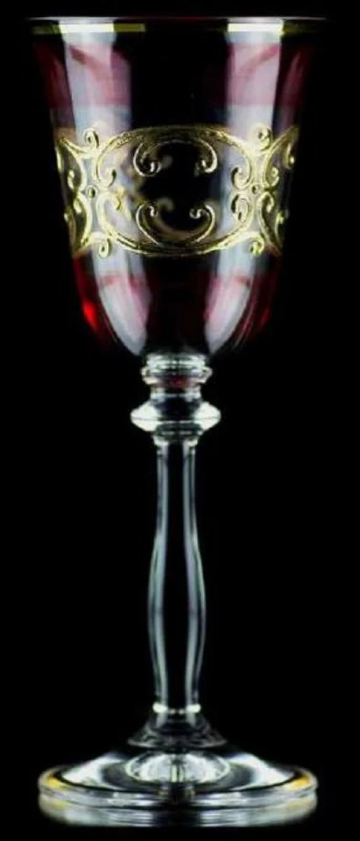 Luxury Baroque Liqueur Glass Set of 6 Bordeaux Red / Gold Ø 5.5 x H. 17 cm - Handmade and hand-painted Liqueur Glasses - Hotel & Restaurant Accessories - Luxury Quality