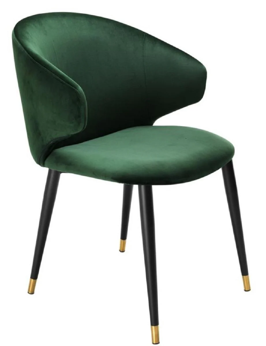 Luxury dining room chair with armrests dark green / black / gold 57 x 66 x H. 83 cm - dining room furniture