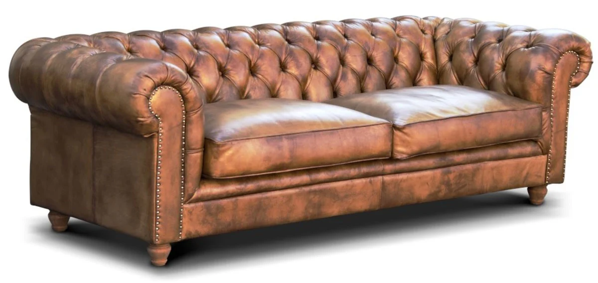 Luxury Chesterfield Leather Sofa Vintage Brown 240 x 100 x H. 80 cm - Real Leather Living Room Sofa - Living Room Furniture - Chesterfield Furniture - Luxury Furniture - Luxury Living Room Furnishings